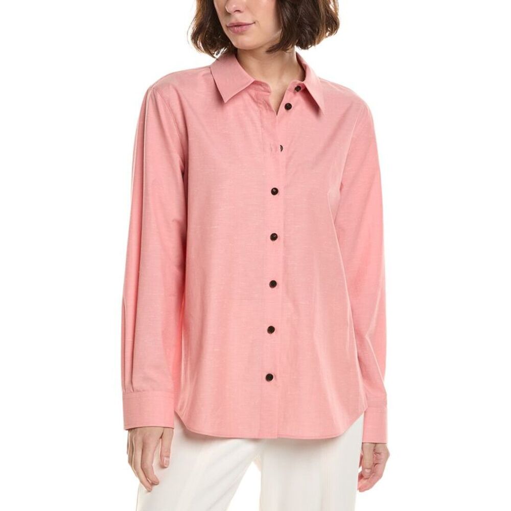 Lafayette 148 New York Womens Solid Button Shirt, Pink